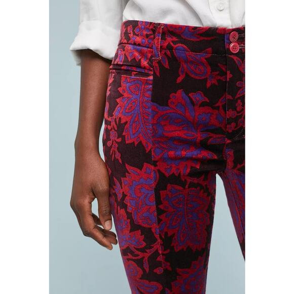 Anthropologie Velvet Pants Womens 0 Boho Essential Slim Floral Ankle Jewel Tone - Picture 4 of 16